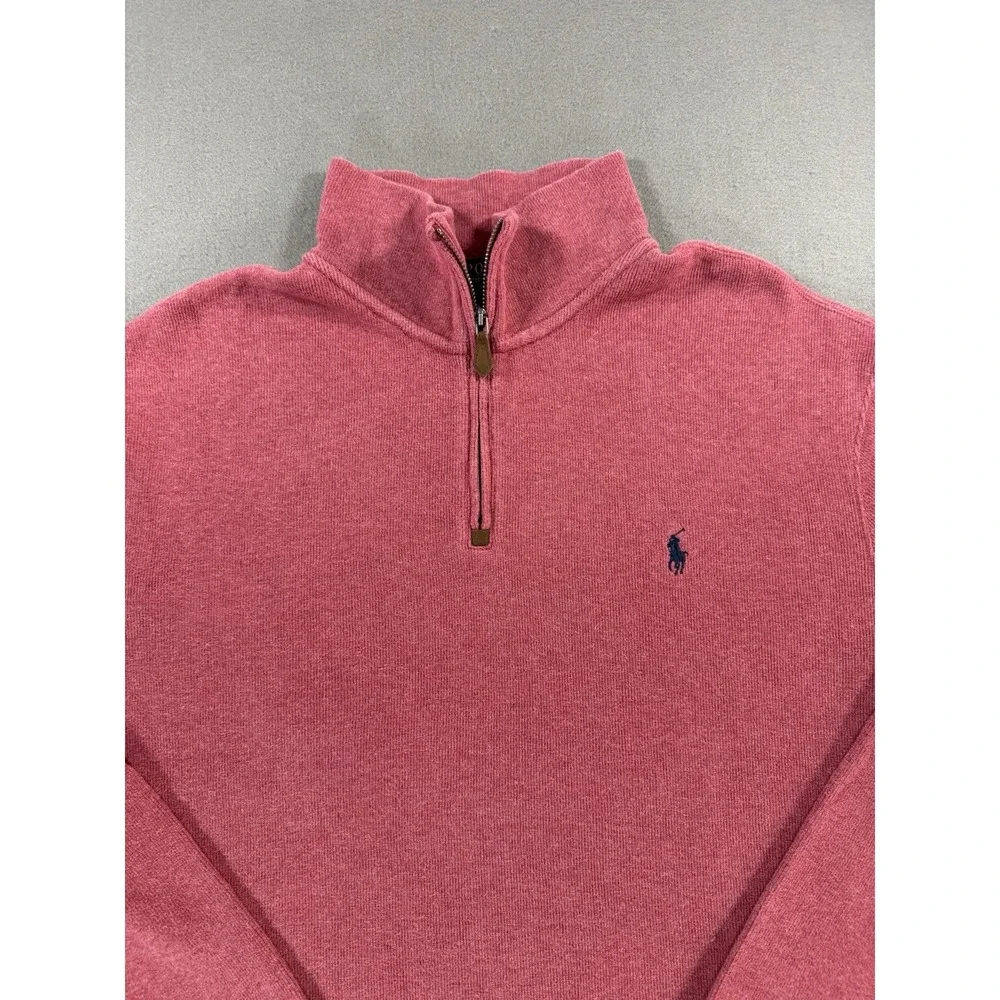 Polo Ralph Lauren Quarter Zip Pullover Sweater Salmon Pink Mens Size XL Preppy